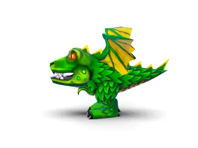 lowpoly 3d model cartoon green dragon Low-poly 3D model