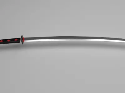 Black Hilt Katana Low-poly 3D model