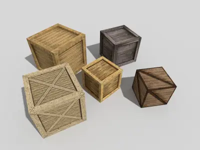 low poly wooden boxes pack 2 Low-poly 3D model