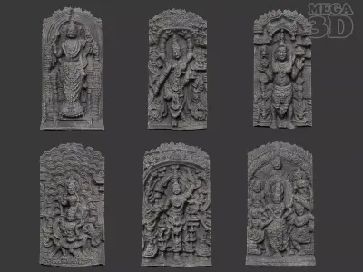 India Temple Wall modular - 221005 Low-poly 3D model