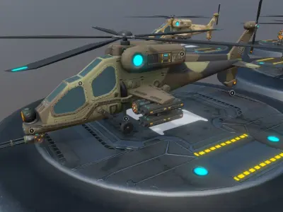 Low poly attack helicopter set Low-poly 3D model