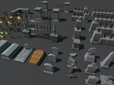 Stylized 3D Cemetery Graveyard Pack Low-poly Low-poly 3D model