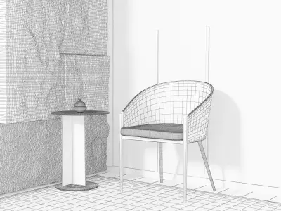 Living Room Set with Chair - Rock Wall - Coffee Table Free 3D model