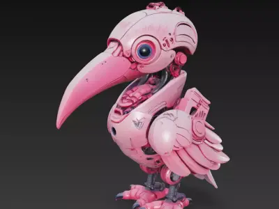 Pink Mecha Bird - Futuristic Robotic Creature 3D Model 3D print model