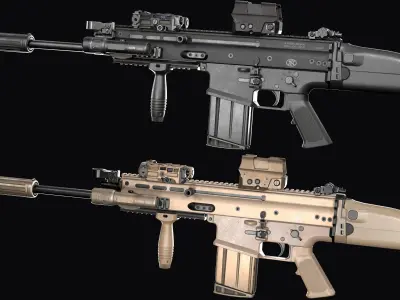 Tactical modular assault rifle FN SCAR-H mk 17 Low-poly 3D model
