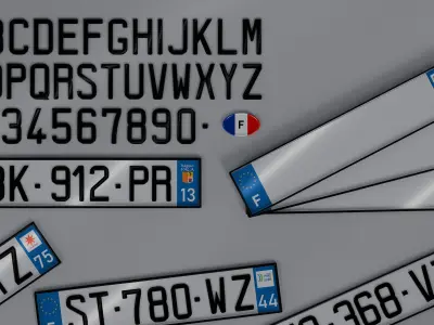 Customizable French License Plate Low-poly 3D model