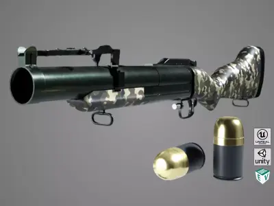 Grenade Launcher 02 Military Green Generic PBR Low-poly 3D model