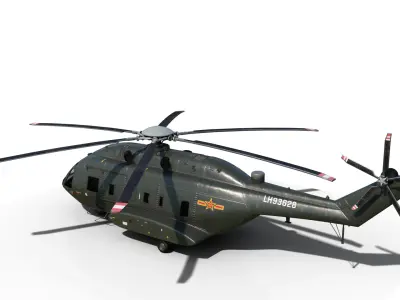 PBR Chinese Z-8L helicopter with Wide body Z8L Low-poly 3D model