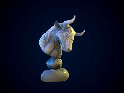 BULL gameready head on rock Low-poly 3D model