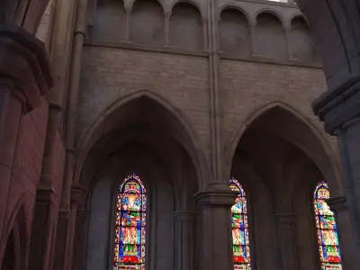 church inside of cathedral with stained glass windows 3D model