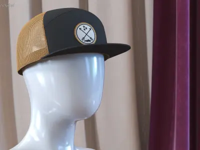Flat Brim Trucker Cap Brown 3D model