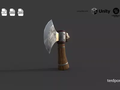 Stylized Fantasy Battle Axe - Low Poly Game Ready Low-poly 3D model
