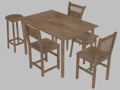Free set of 18 wooden objects Low-poly 3D model Free low-poly 3D model