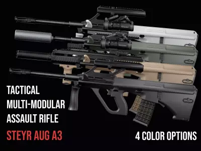 Tactical modular assault rifle Bullpup Steyr AUG A3 Low-poly 3D model