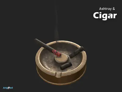 Ashtray And Cigar WW2 German Military Game-ready Low-poly 3D model