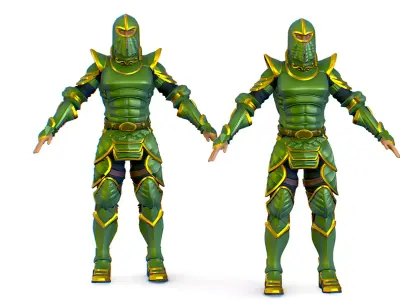 Subdivision 3D Men The Knight in Green Armor Low-poly 3D model