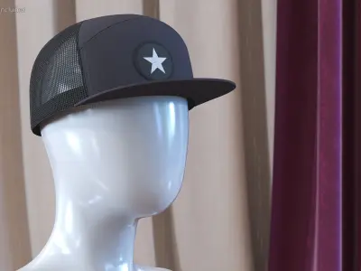 Flat Brim Trucker Hat Mesh Back 3D model