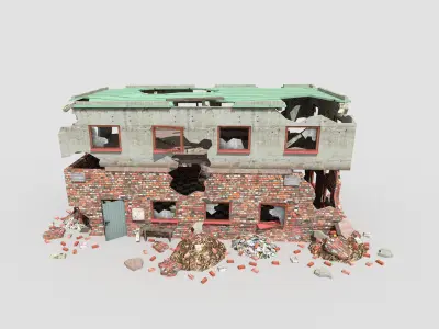 low poly destroyed building 4 Low-poly 3D model