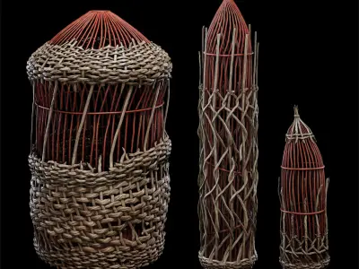 Game ready set of eastern baskets Nanite pipeline Low-poly 3D model