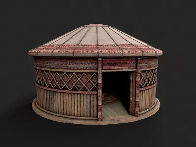Mongolian Yurt and Interior 3 Low Poly PBR Low-poly 3D model