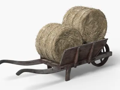 Wooden Wheelbarrow with Hay Bales Brown 3D model