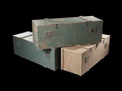 Plywood transport crate with 3 texture variations 3D model