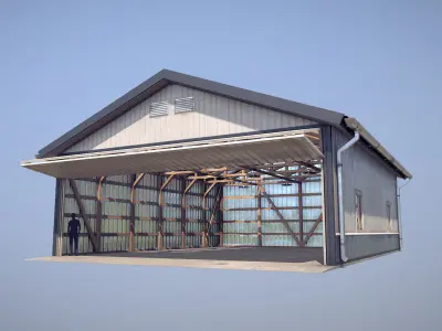Airfield Hangar 12m Vr2 DARK Low-poly 3D model