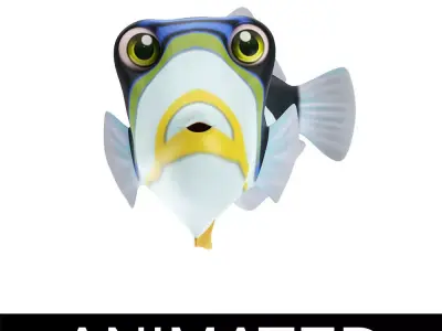 Picasso Trigger Fish Cartoon Animated Low-poly 3D model