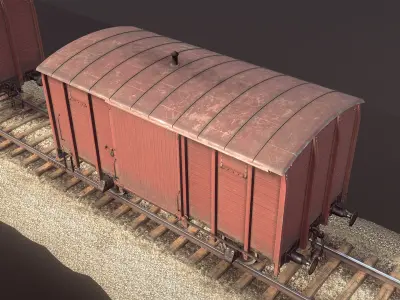Railway Covered Goods Wagon 18T Vr1 Default Red Low-poly 3D model