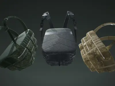 Rigged Military Backpack Low-poly 3D model