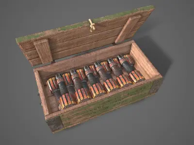 Sci-fi post apocalyptic crate of grenades  Low-poly 3D model