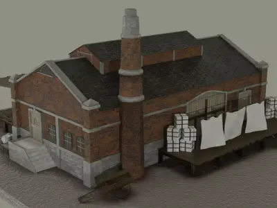 Factory brick building Free 3D model