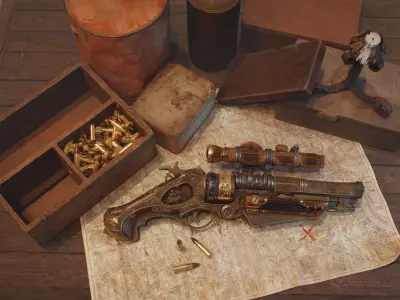 Steampunk Gun - Queens Tender Low-poly 3D model