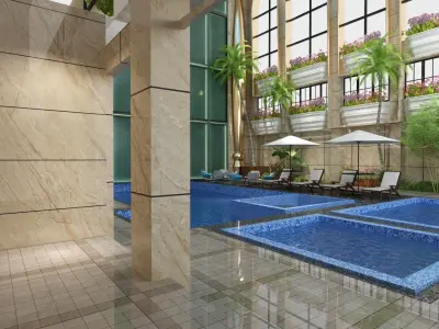 Indoor Pool with Patio and Tropical Greenery 3D model