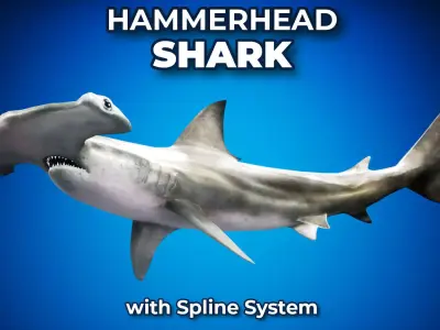 Hammerhead Shark with UE4 Support Low-poly 3D model