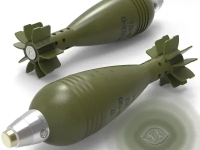 Mortar shell Artillery mine of 82 mm caliber Training model 3D model