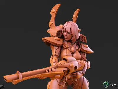 Space Elf Female Soldier Pose 5 - 8 Variants and 2 Pinups 3D print model