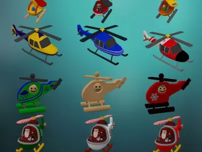 16 Toy Helicopter Pack Low-poly 3D model