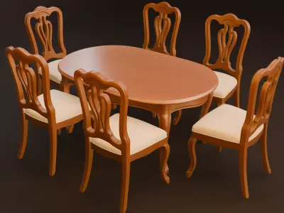 Classic Wooden Dining Room Set 3D model