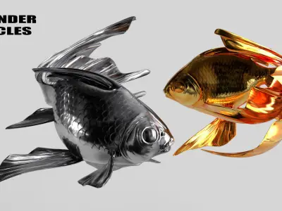 Yin Yang Fish Gold Silver Low-poly 3D model
