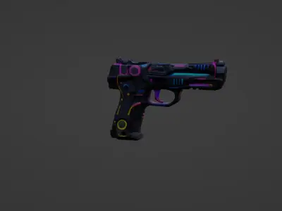 Cyberpunk Neon Handgun - Futuristic Weapon Design 3D model