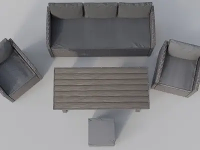 Garden furniture set sofa chair table pouffe Low-poly 3D model