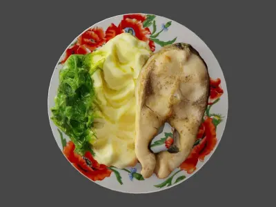 Fried Fish with Creamy Mashed Potatoes and Chukka Weed 3D model