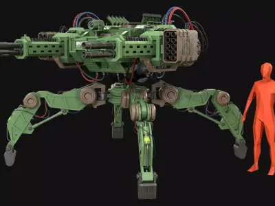 Walking Turret Concept-1-Green 3D model