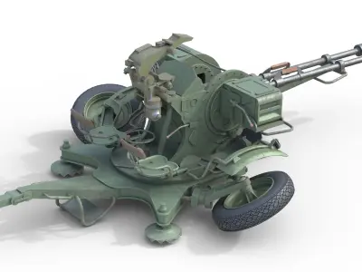 ZU 23 2 Towed 23 mm anti-aircraft twin autocannon Low-poly 3D model