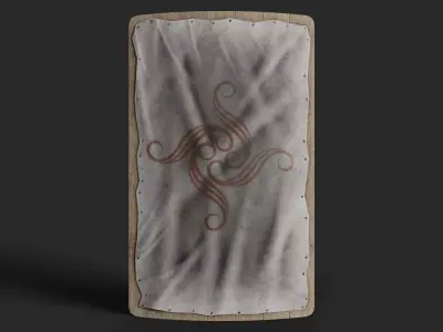 Slavic square leather shield-painted white with spiral symbol Low-poly 3D model