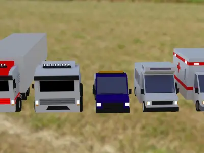 Low Poly Vehicles ambulance in field Free low-poly 3D model