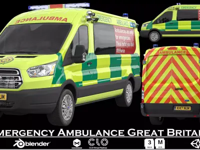 Emergency Ambulance   Great Britain Game-Ready 3D Model Low-poly 3D model