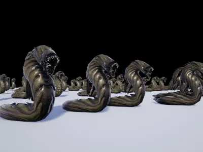 Slimy Worms Collection Low-poly 3D model