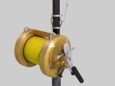 Shimano Fishing Rod and Reel Low-poly 3D model